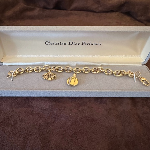Vintage Christian Dior Perfumes Dune Charm Bracelet 7.5” Gold Plated - Picture 1 of 9